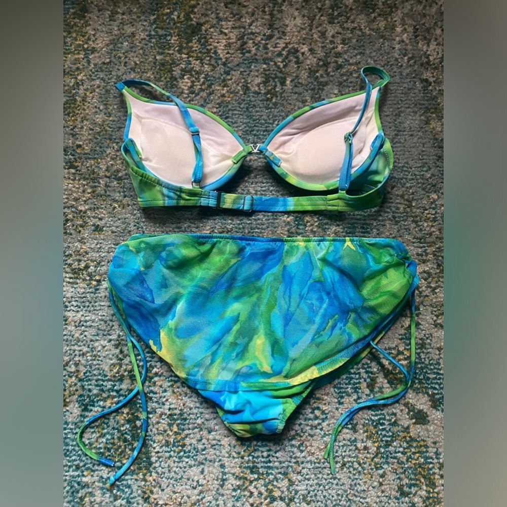 Vintage 90s Venus lagoon padded underwire mesh skirted bikini, size 12 C - Picture 3 of 16
